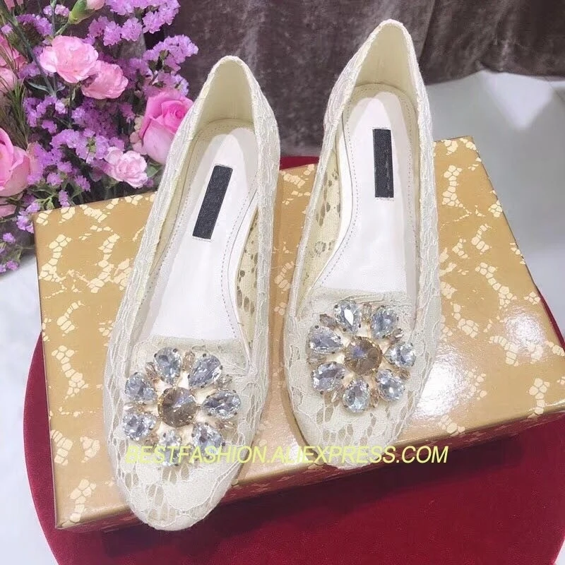 

Hot Spring Summer Shoes Woman Lace Crystal Round Toe Loafers Cozy Slip On Lazy Flats Designer Woman Casual Flats Tide Shoes