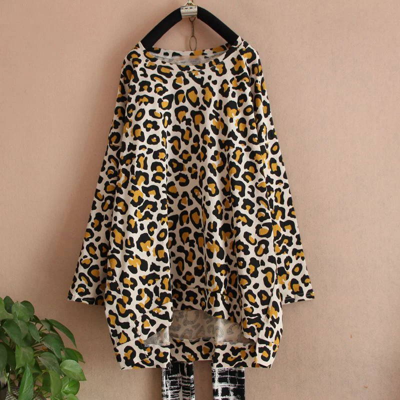 

SuperAen New 2019 Spring Pluz Size Women's T Shirt Long-sleeved Cotton Casual Wild Ladies T Shirt Leopard Women Clothing