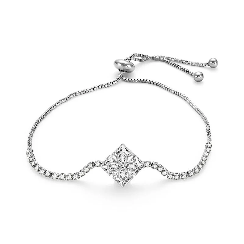 

Geometric square zircon flower Adjustable korea Bracelets For Women Silver Color Shape Bracelets Fashion Personality Jewelry