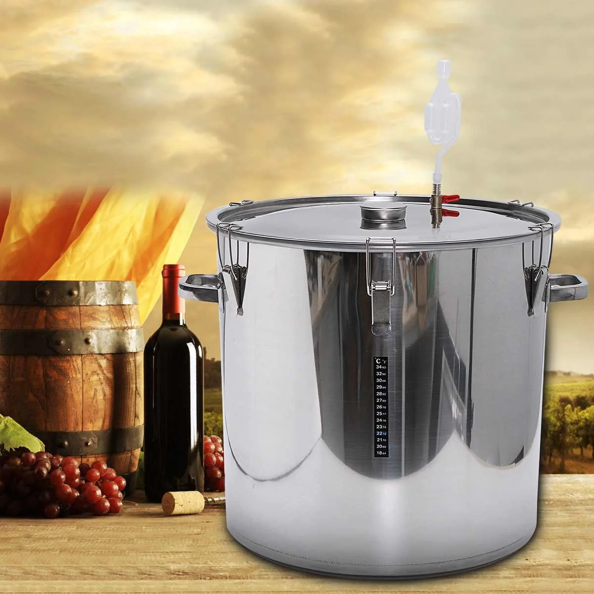 

12/36/50/70/100L Fermenter Barrel Home Brew Beer Wine Fermentation Stainless Steel with Thermometer Pot Cover Exhaust Valve