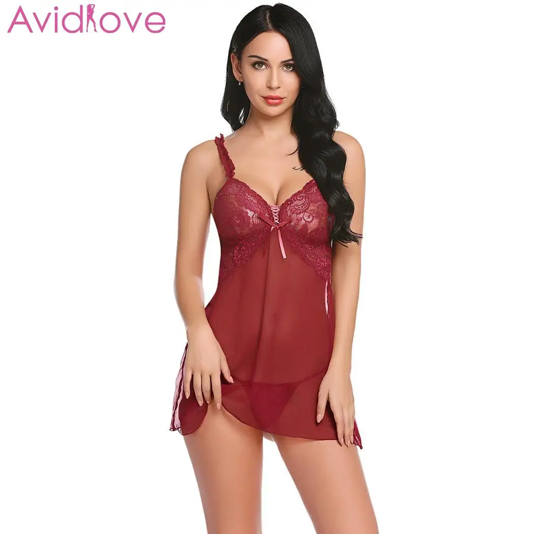 Avidlove Babydoll сексуальная одежда для сна Нижнее белье Горячее Эротическое ночное белье для женщин сексуальное кружевное лоскутное платье с v-образным вырезом для куклы ночная рубашка