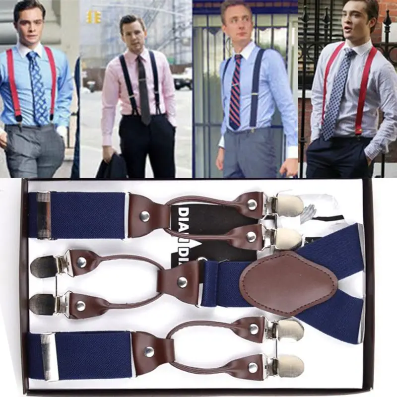 

New Fashion Vintage Leather Alloy 6 Clips Male Casual Suspenders Commercial Western-style Trousers Men's Braces Strap #2