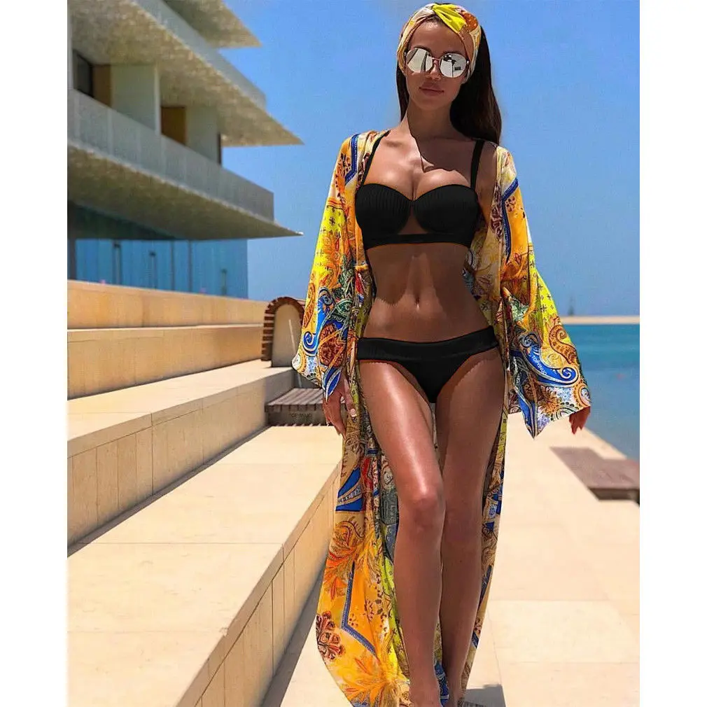 

2019 Summer Women Sexy Bikini Set Push-Up Padded Bra Strap Solid Color Swimwear Swimsuit Bathing Suit Beachwear Swimming Costume