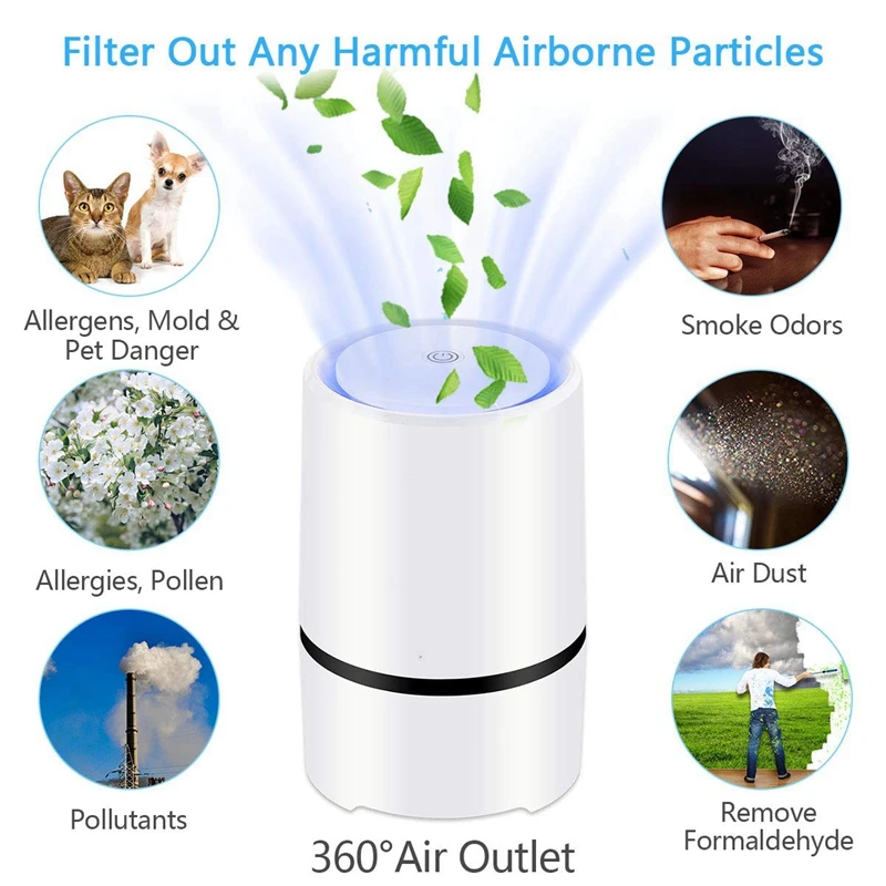 

Desktop Air Purifier With 1Pcs Hepa Filters Replaced, Portable Air Cleaner With Night Light For Home Bedroom Office Car Allerg