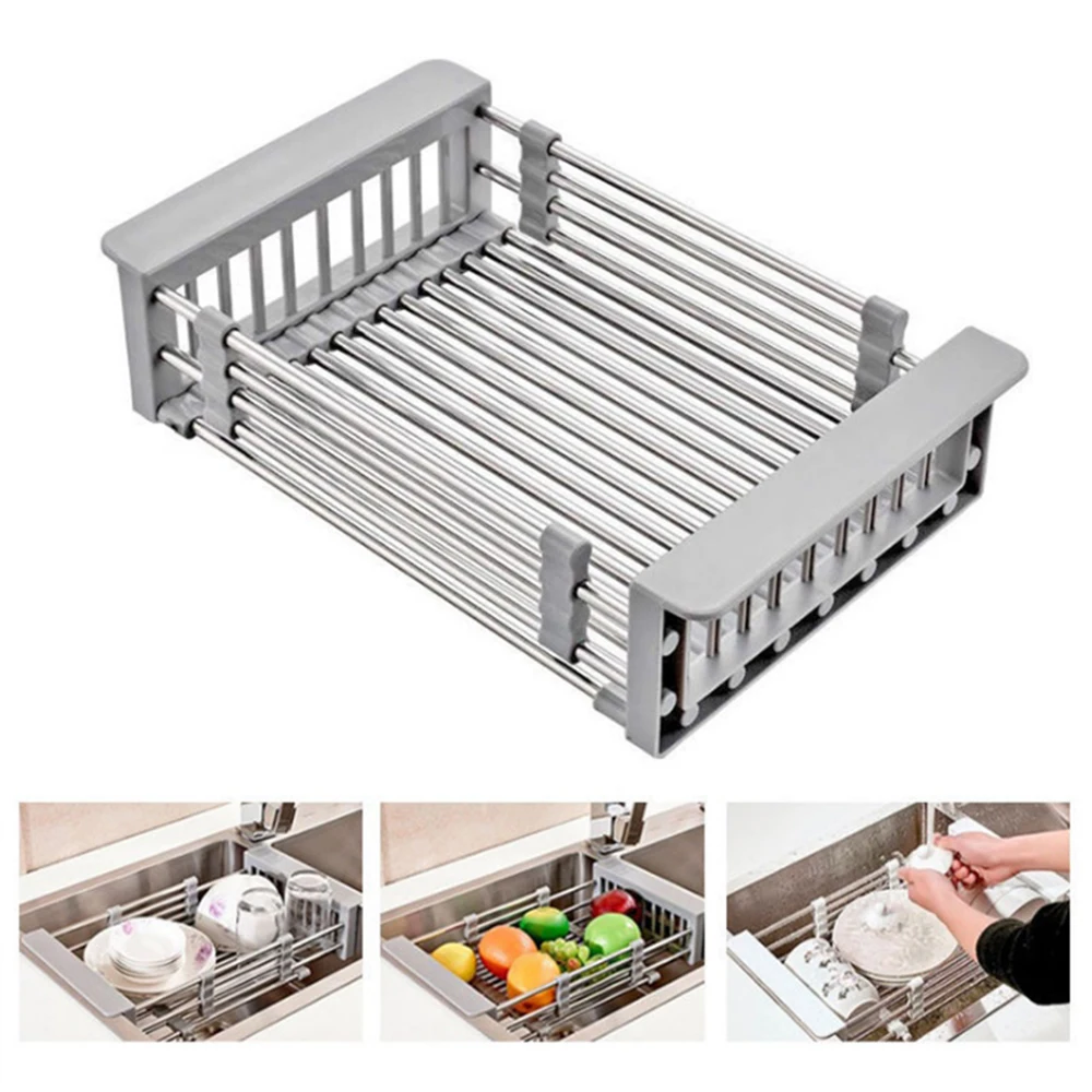 

Rack Drain Basket Stainless Bathroom Kitchen Steel Telescopic Sink Rack Rectangular Sink Dish Rack