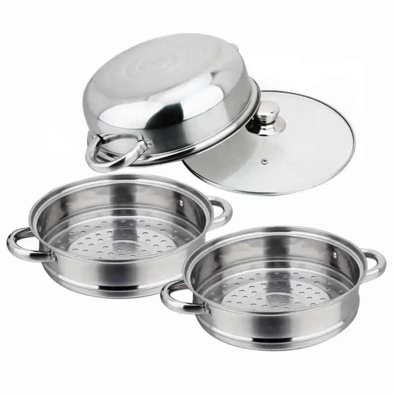 

Stainless Steel Steamer 3 Tier Cooking Hot Pot Cookware 3 Layers Cook Tool Parts