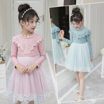 

Autumn New Pattern Child Princess Long Sleeve Lace Gauze Dress Girls