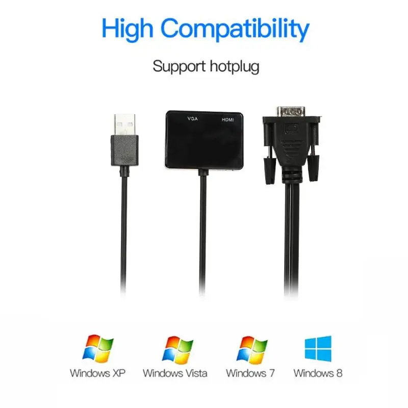 Кабель переходник ALLOYSEED VGA папа HDMI мама с аудиовыходом 1080P адаптер Шнур для ПК