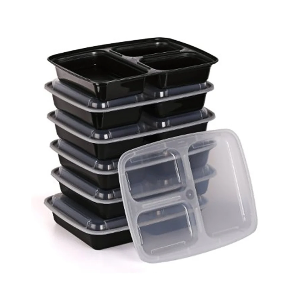

20pcs Disposable Meal Prep Containers 3-Compartment With Lid Food Storage Box Microwave Safe Lunch Boxes (Black)