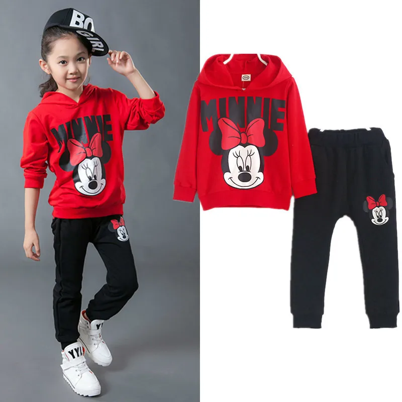 

2018 New European and American Baby Boys and Girls Sets Spring and Autumn CMinnie a long sleeved hat suit Hooded Sweater 2PCS