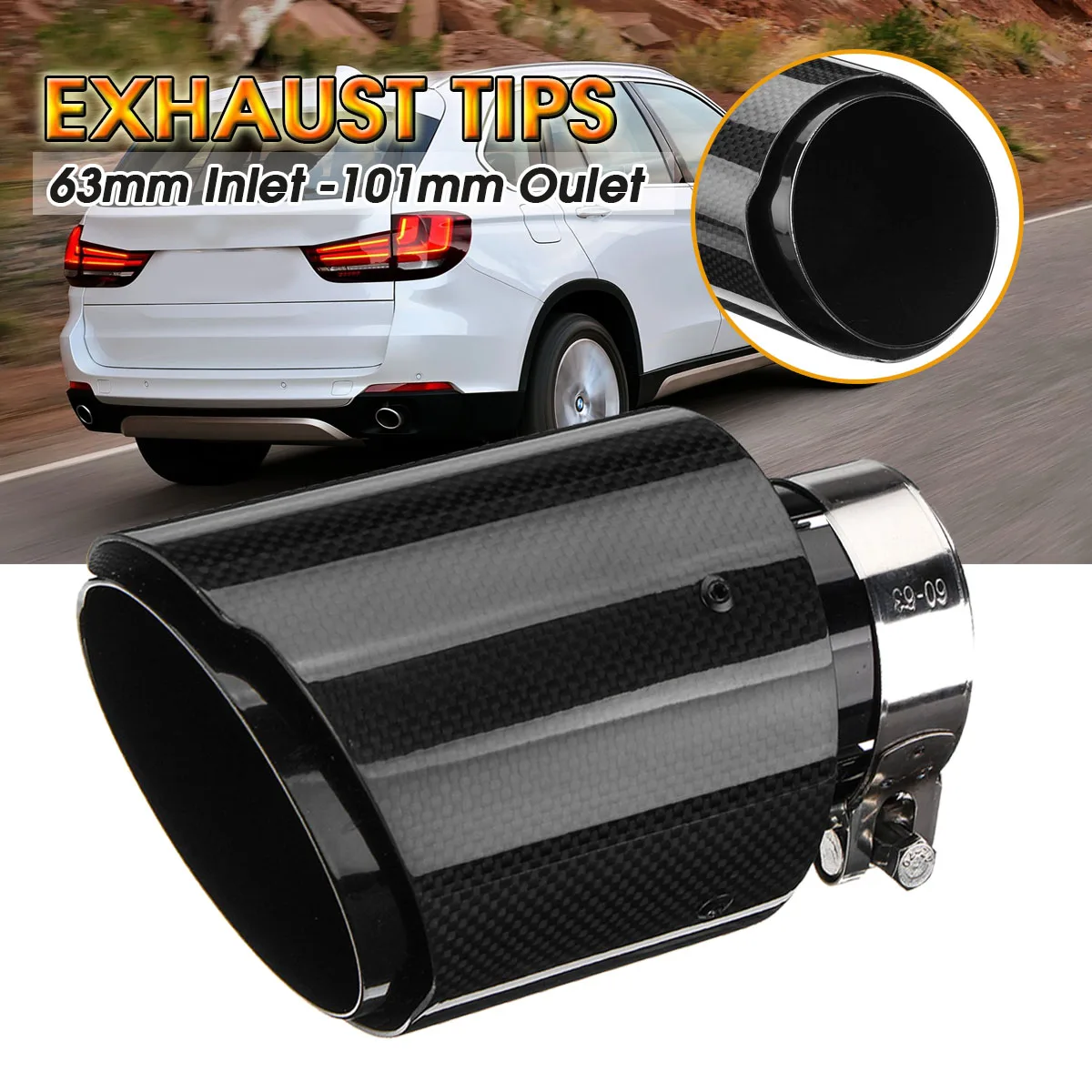 

1Pcs Universal Car Carbon Fiber Rear Exhaust Pipe Muffler End Tips Gloss For VW/Audi/Benz/BMW/Porsche 63mm-101mm