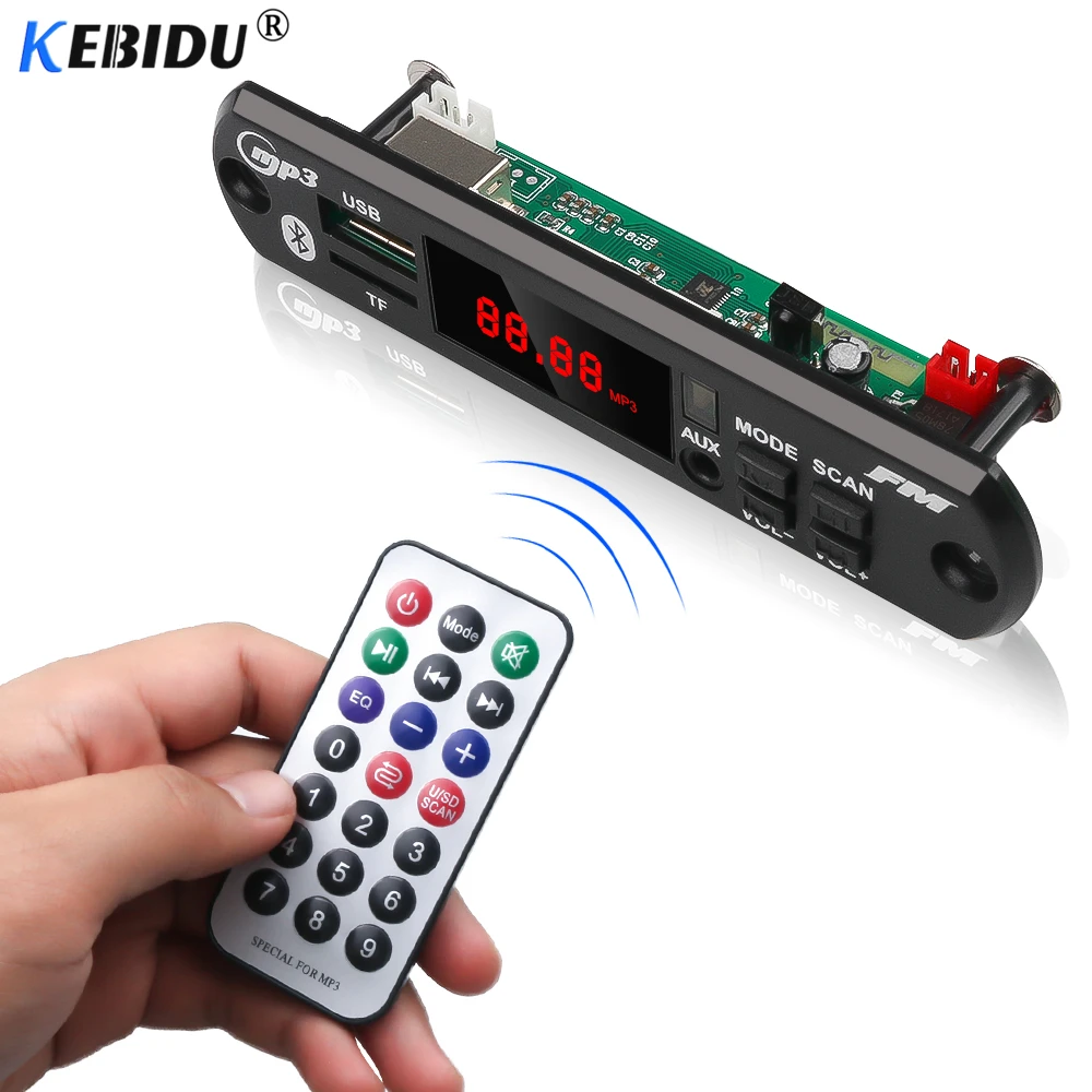 Беспроводной автомобильный Bluetooth декодер KEBUDI 5 В 12 MP3 WMA USB TF FM радио плеер цветной
