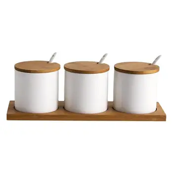 

Ceramic Pots Kitchen Seasoning Jar Set Multiple Usage Tank Porcelain Sugar Bowl Tea Coffee Spice Nuts Decoration Jar 3 Pcs Set