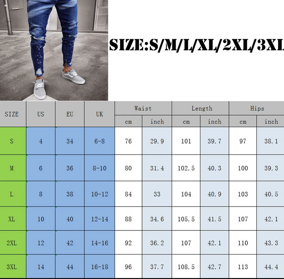 Мужская модная голубая джинсовая облегающие джинсы-стрейч рваные джинсы freyed denimpencil штаны Большие размеры, S-3XL