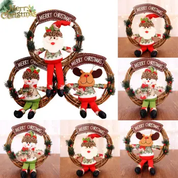 

Wall Hanging Christmas Wreath Decoration For Xmas Party Door Snowman Ornament Hot New Garland Elk Snowman Santa Claus Pendants