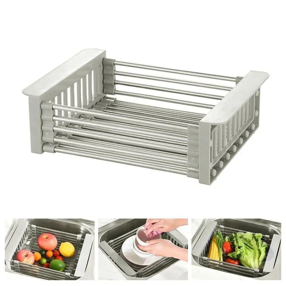 

Multifunctional Hollow Washing Basket Kitchen Sink Binaural 304 Stainless Steel Drain Rack Storage Supplies Color Random