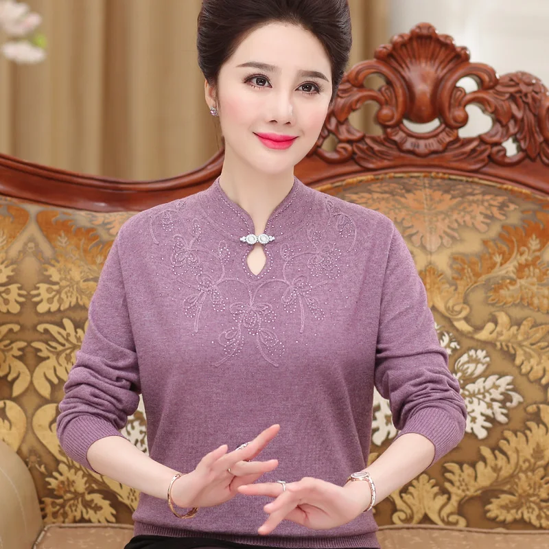 

Spring Knit Middle Aged Women Cashmere Sweater Tops Femme Autumn Casual Long Sleeve Basic Sweaters Plus Size