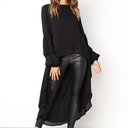 Новинка 2019 года для женщин с длинным рукавом Шифоновая туника блузка рубашка Топы корректирующие дамы повседневное до
