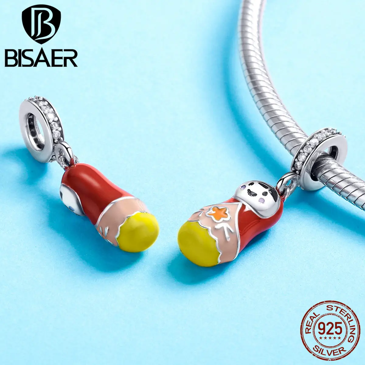 

BISAER 2019 New Collection 925 Sterling Silver Cute Red Russian Dolls Charm Fit Charms For Necklace & Bracelet HSC1136