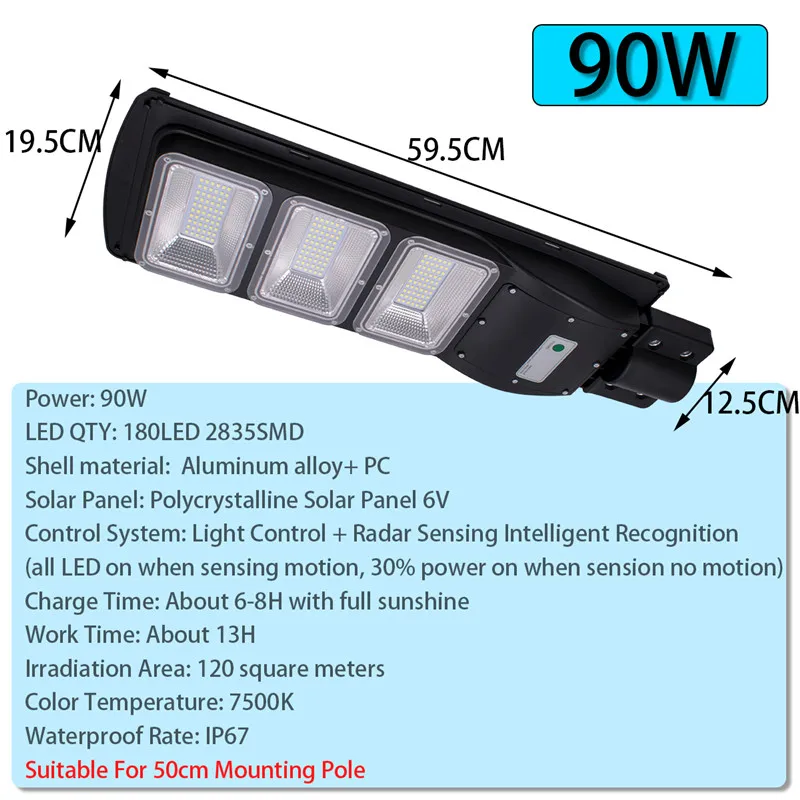 60/90W 120/180LED Солнечный уличный светильник радар + движения PIR Сенсор на открытом