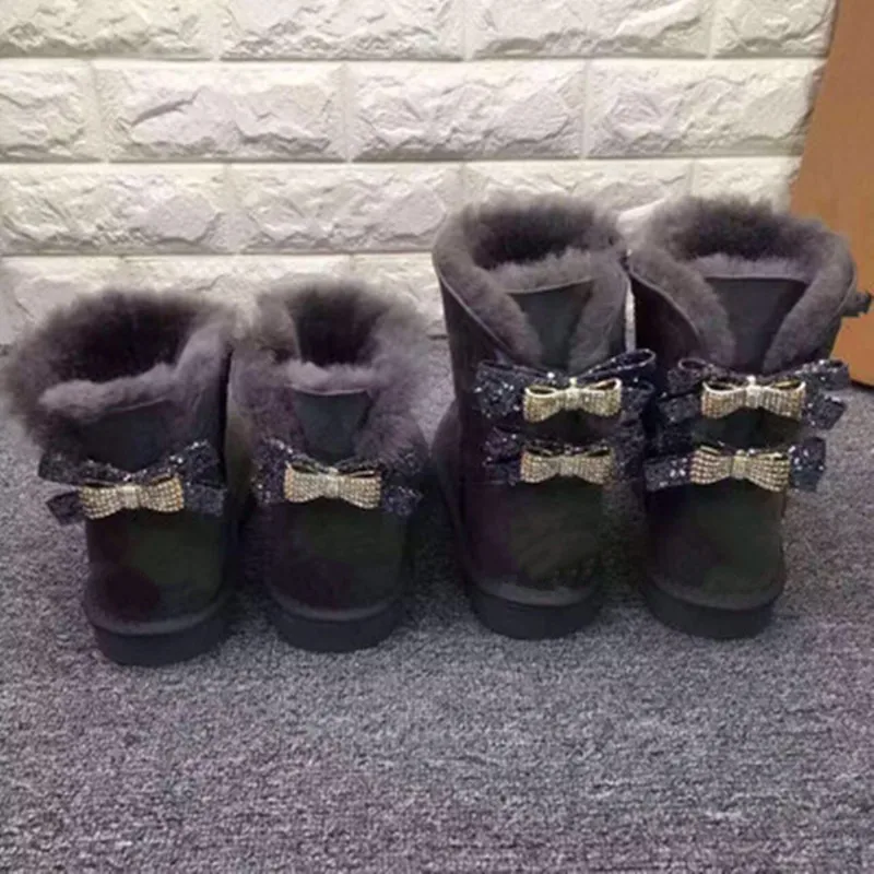 Maroon mollet Rouge Neige Bottes D'hiver noir Femme Mode vin Deux Arcs Peau Femmes Mouton Mi De gris 2018 En pourpre Chaussures Réel Véritable Cuwhf ZqgUwc