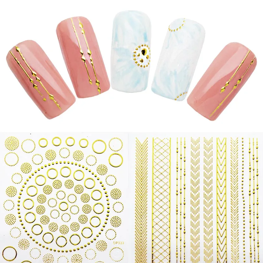 

Gold Geometric Nail Sticker 3D Nail Art Stickers Decals Adhesive Stripes Line Manicure Stickers on Nails Art Decoration ZJT3057
