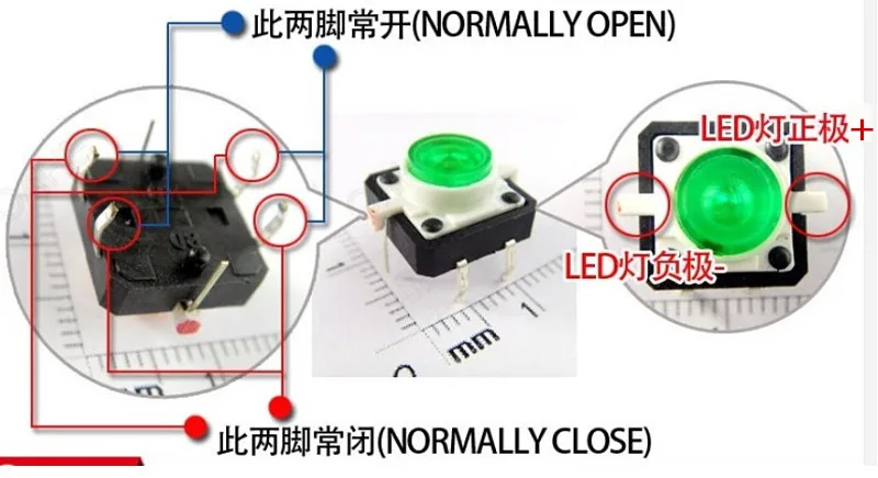 20pcs interruptor tatil iluminado 12x12x73mm verde vermelho 03