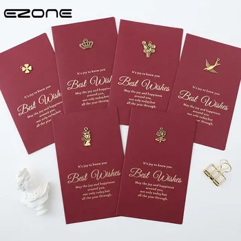 

EZONE Greeting Card +Envelope Set Red Card With Delicate Metal Decoration Birthday Wedding Goft Message Card Creative Stationery