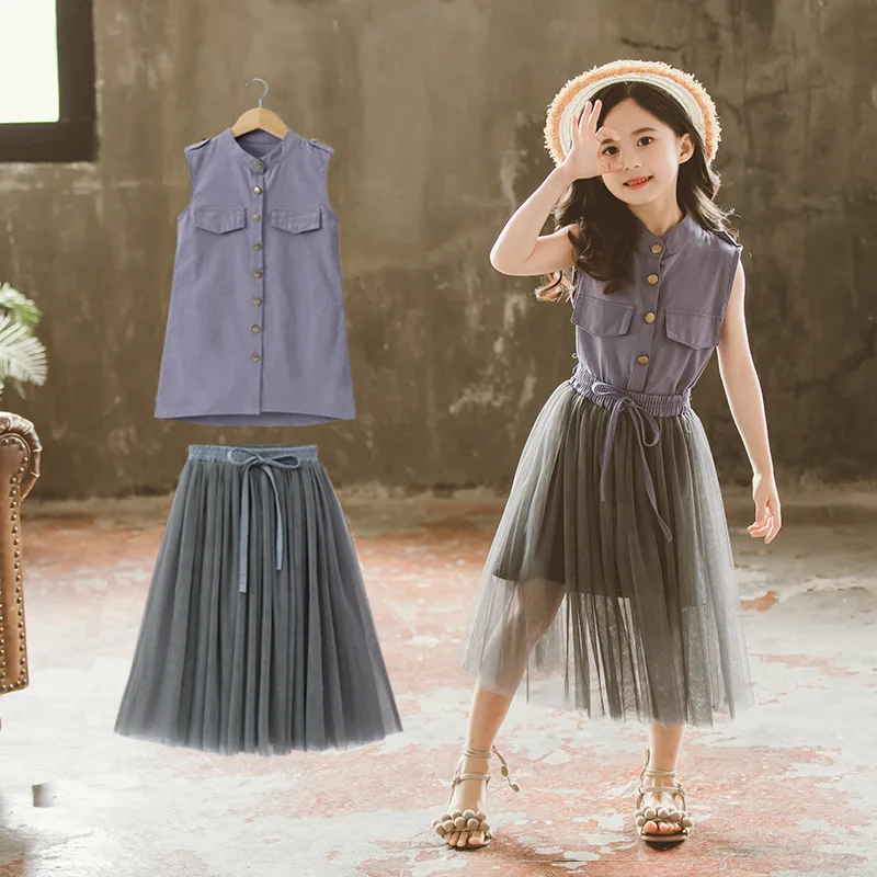 Teenage Girl Dress Summer Sleeveless Meash Spliced Princess Kids Dresses For Girls Children Clothing 4 5 6 7 8 9 years | Детская одежда