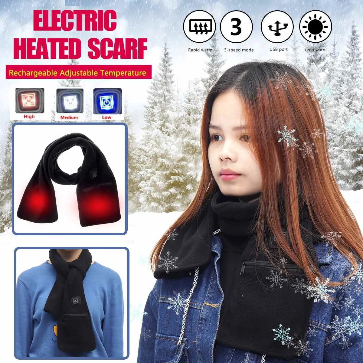 

USB Electric Heated Shawl Rechargeable Adjust Temperature Electric Heating Warm Neck Scarf Blanket Pad Ourdoor Indoor Clothes