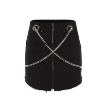 Rosetic, сексуальная черная Женская юбка с цепочкой, панк-рок, готика, открытая линия, лето, повседневные, высокая талия, молния, уличная одежда, мини юбки