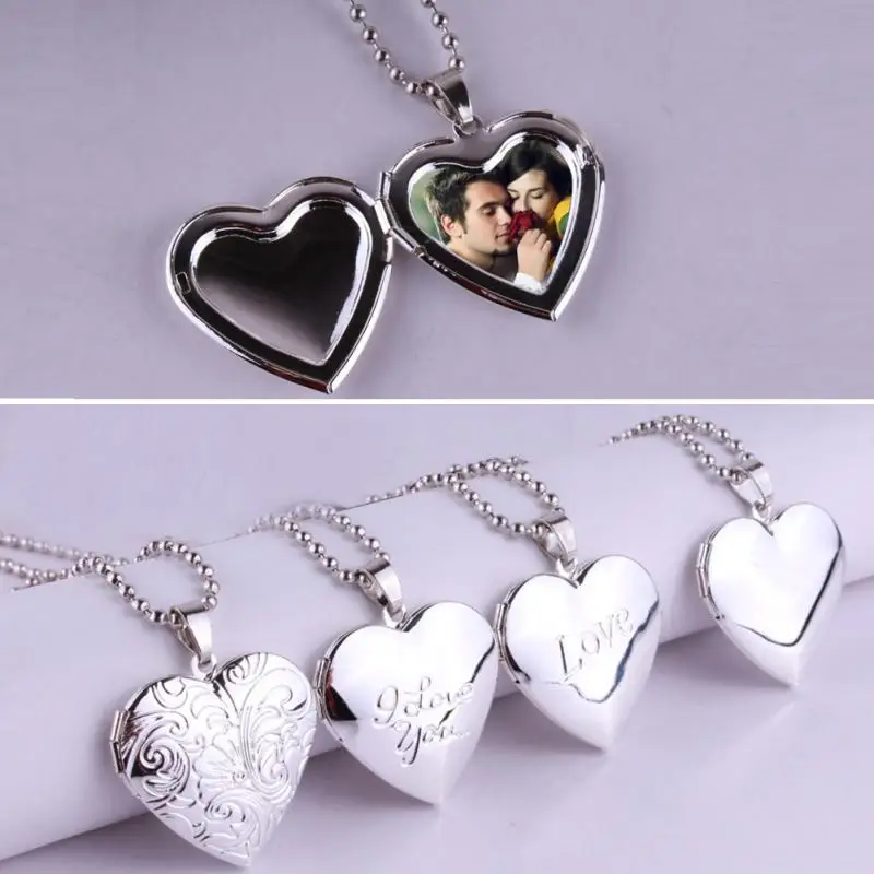 

Creative Necklace Valentine Lovers Gift Photo Frames Can Open Locket Necklace Heart Pendant Jewelry For Women Girlfriend #125