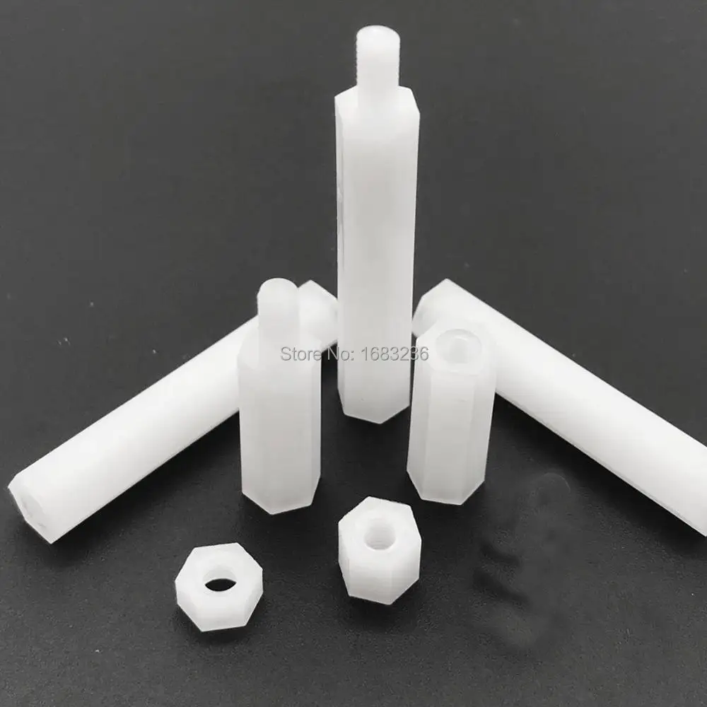 Hex Standoff 50pcs Black White M2 M2.5 M3 M4 Plastic Nylon Hex Hexagon Standoff Spacer Male-Female Female Phillips Pan Round Head Screw Bolt