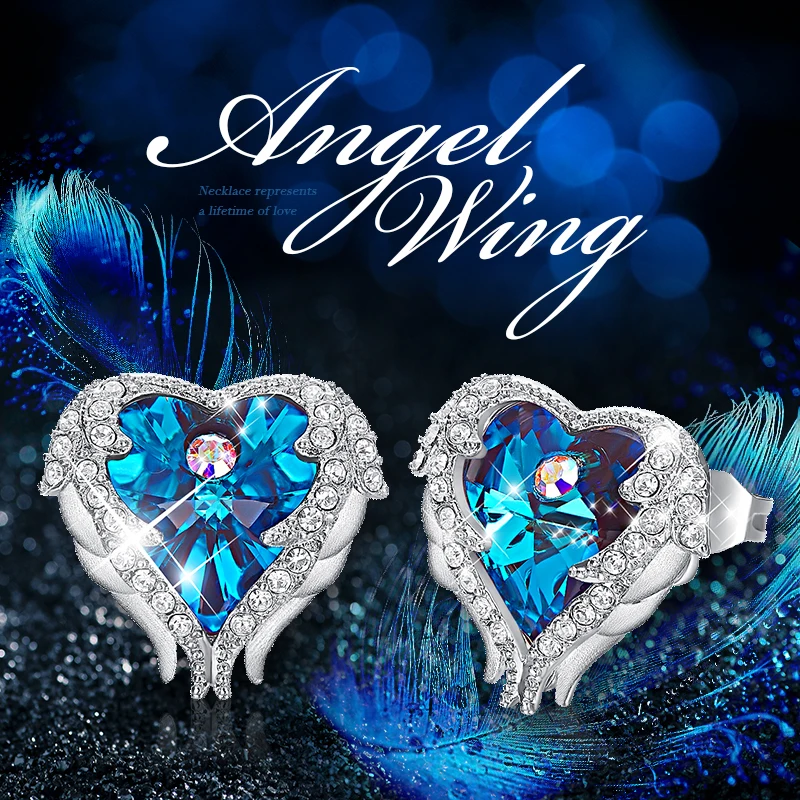 CDE серьги-гвоздики, украшенные кристаллами, женские серьги, крылья ангела, серьги в виде сердца, модные драгоценности для ушей, подарки