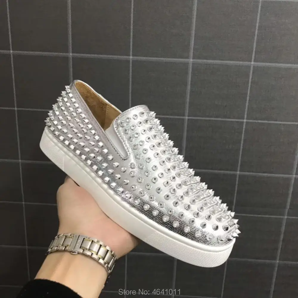 Слипоны cl andgz кожа с красной подошвой Low Cut Sneaker обувь Серебряная Змея нитки шипы весь повседневные модели плоские Лоферы обувь