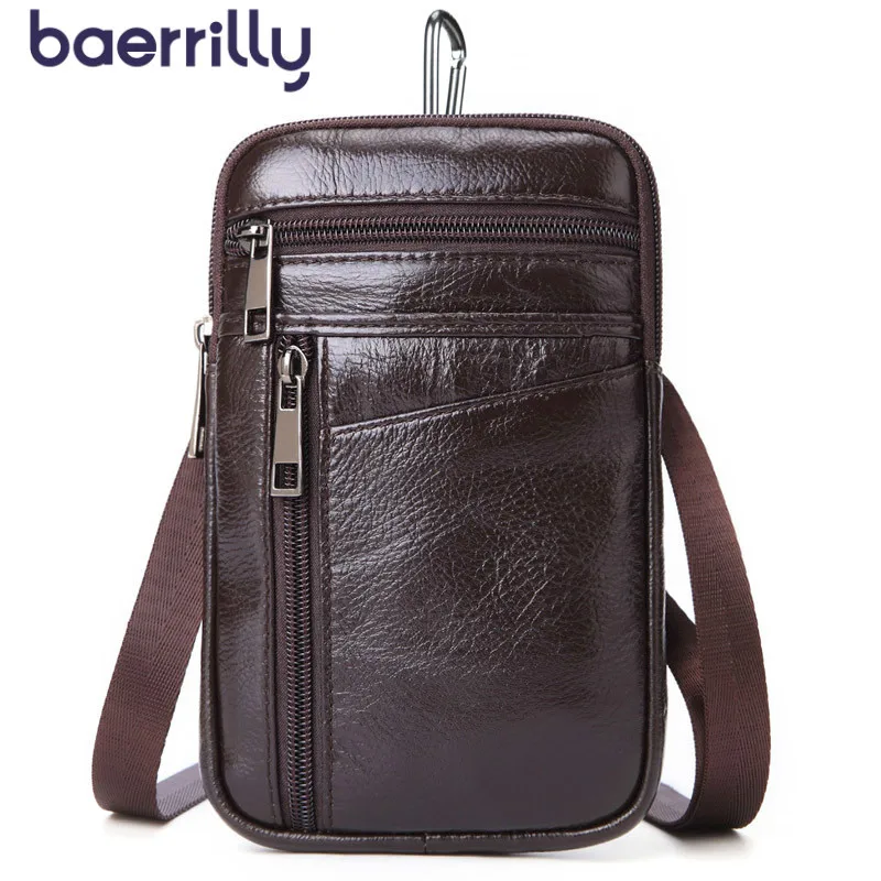 

New Genuine Leather Man Waist Pack Travel Fanny Pack Phone Pockets Oil Wax Men Casual Waist Pack Bag Waist Bag Mens Shoulder