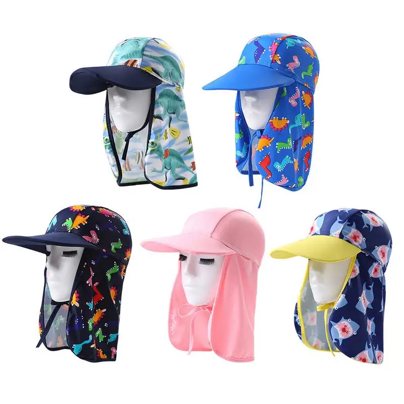 

Children Summer UPF 50+ UV Protection Outdoor Beach Sun Hat Neck Ear Cover Flap Cap Adjustable Kids Dinosaur Cap