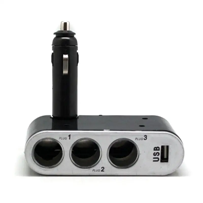 

1PC Universal 3 Way USB Socket Car Cigarette Lighter Power Adapter Splitter Portable Black Charger 12/24V