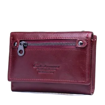 

Casual Women Wallet Genuine Leather Zipper Design Female Short Rfid Purse With ID Card Holder Coin Pockets Mini Walet