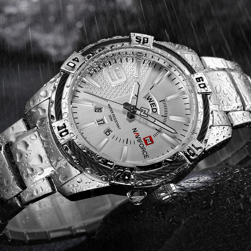  NAVIFORCE Men Sport Waterproof Watch Date Week 24Hour Display Military Quartz Watches Male Business
