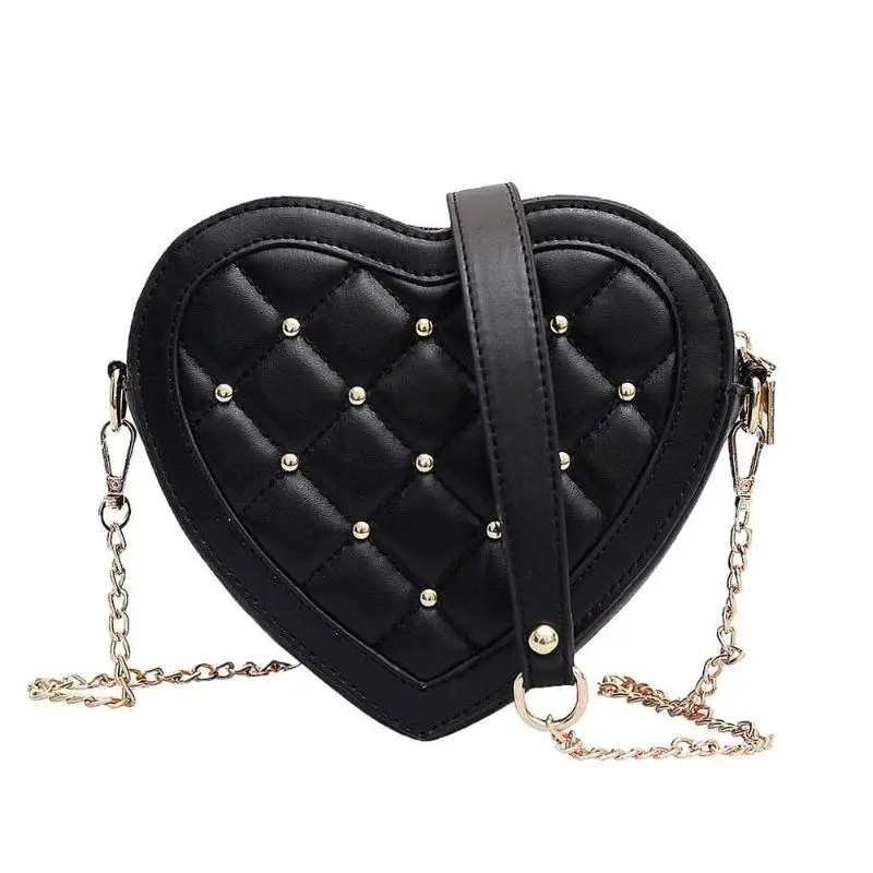

New fashion Women single handbags Rivet shoulder bagLove Heart Shaped Leather Crossbody Bag lady Chain Messenger Bags female