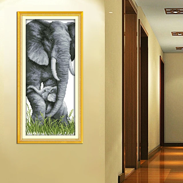 Joy sunday animal style The elephant mother and son long cross stitch pattern embroidery kits for hand embroidery home painting|joy sunday|cross stitch embroiderycross stitch kits - AliExpress
