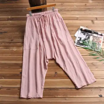 

Plus Size Men Trousers Women Vintage Drop Crotch Pants Elastic Waist Loose Harem Pants Wide Legs Ladies Hip-hop Pants Men 2019