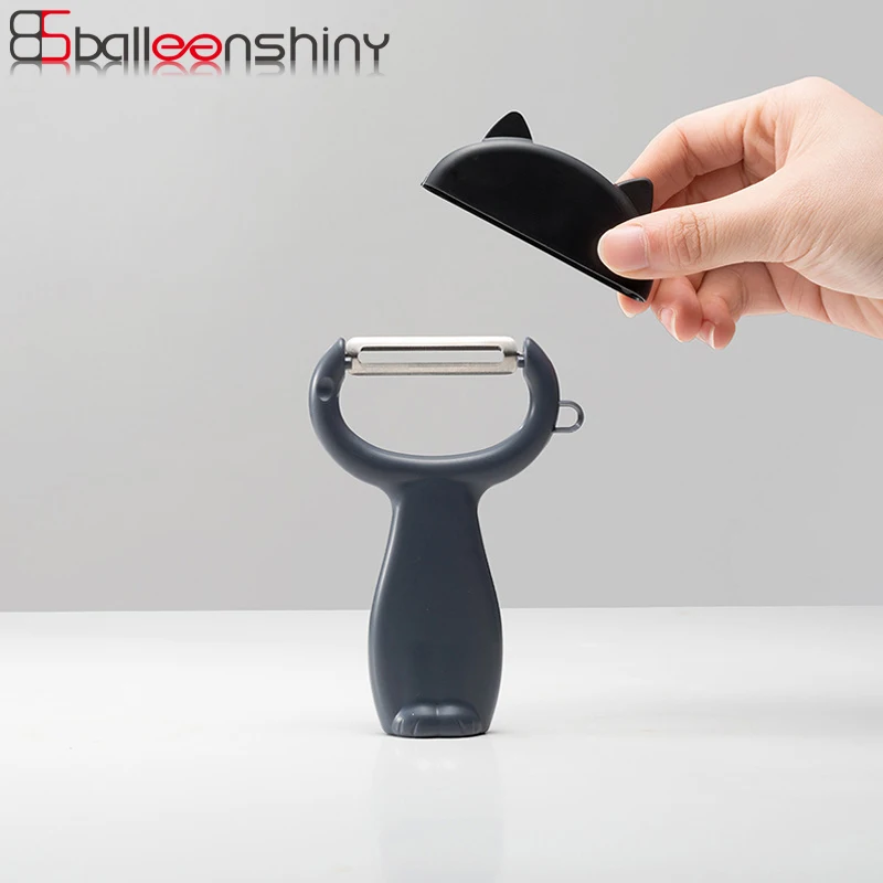 

BalleenShiny ABS Vegetable Fruit Peeler Lovely Cats Shape Potato Carrot Apples Zesters with Cover Hanging Kitchen Gadgets Supply