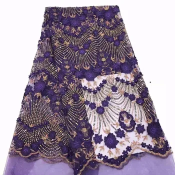 

Latest French Lace Fabric 2019 High Quality Wedding African Lace Fabric With Beades 3d Lace Fabric For Tulle Lace