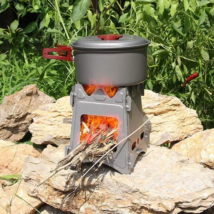 

Portable Outdoor Camping Stove Folding Titanium Wood Burning Stove for Backpacking Survival Cooking Picnic Hunting