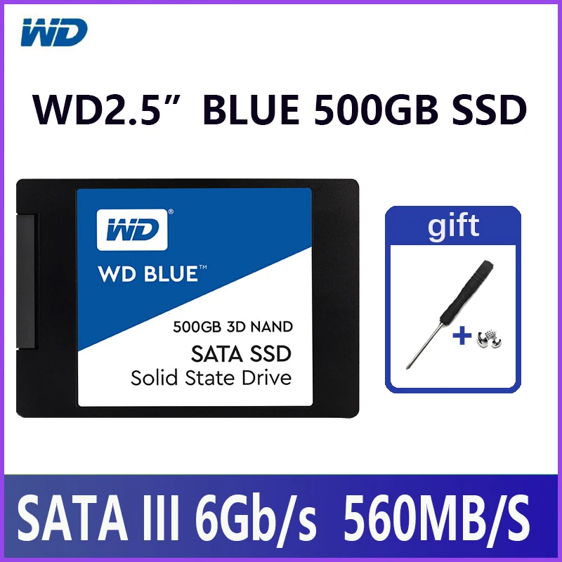 WD Blue-3D NAND PC SSD 500 GB Внутренний твердотельный жесткий диск SATA 3,0 6 ГБ/сек. 2,5 "545 МБ/с. 500G ноутбук Desktop