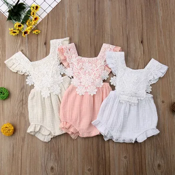 

Newborn Baby Girls Lace Floral Romper Jumpsuit Playsuit Summer Clothes Outfits Backless Cotton Rompers 0-18M