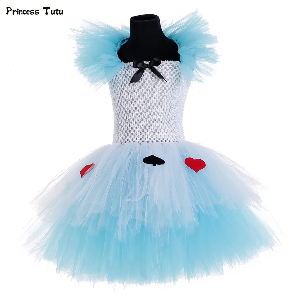 Алиса в стране чудес юбка-пачка для девочек платье сине-белые принцессы красивые платья для маскарада на Рождество/Хэллоуин платье; Детские костюмы для девочек, платье для дня рождения