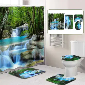 3D Waterfall Scenery Waterproof Shower Curtain 1